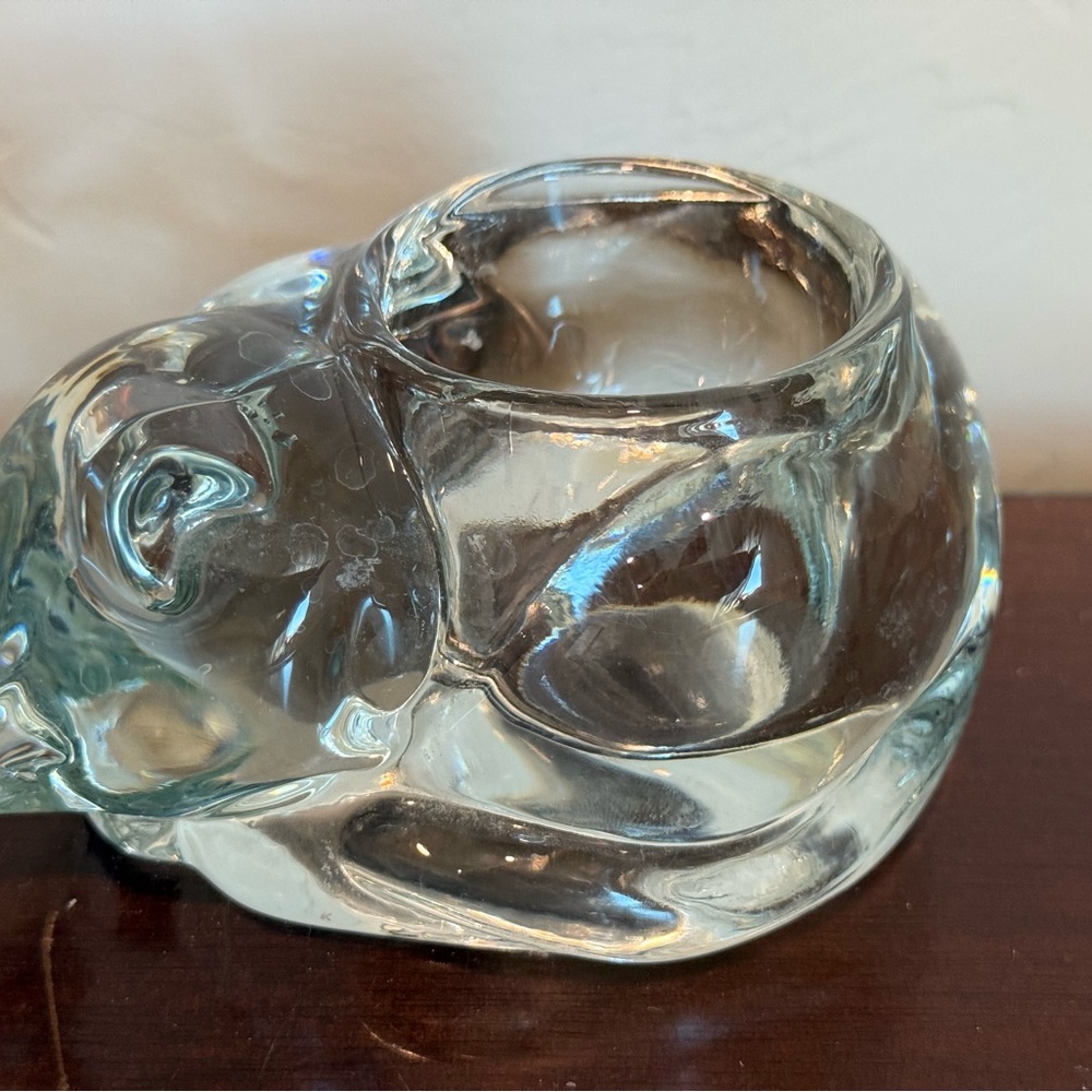 Vintage Indiana Glass Co sleeping Cat Art Candle holder- Clear